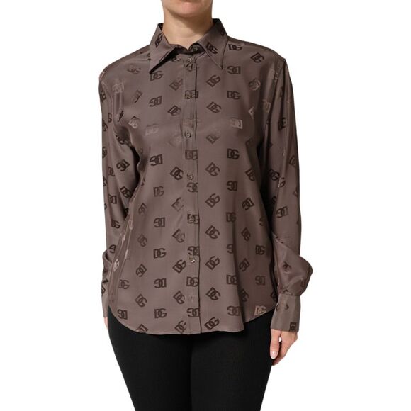 Dolce & Gabbana Brown Collared Long Sleeves Logo Shirt Women's Top